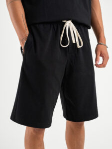 Coordinato corto con t-shirt over + Bermuda con coulisse L815003 Nero (6)