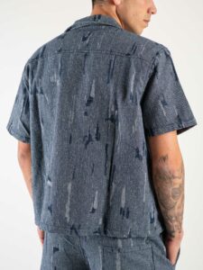 Coordinato corto effetto jeans rovinato con camicia crooped mm + Bermuda con coulisse C823 Denim (4)