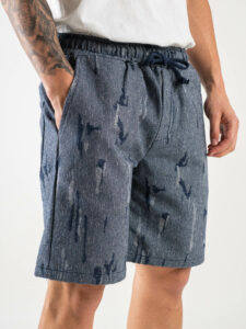 Coordinato corto effetto jeans rovinato con camicia crooped mm + Bermuda con coulisse C823 Denim (8)