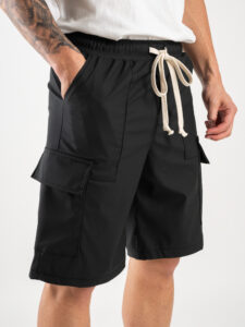 Coordinato in ecopelle leggera ed elasticizzata con camicia mm + Bermuda con tasconi CAM7733 Nero (8)