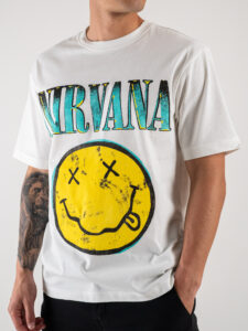 ONLY&SONS T-shirt over in cotone con stampa NIRVANA 22029524 Cloud Dancer (3)