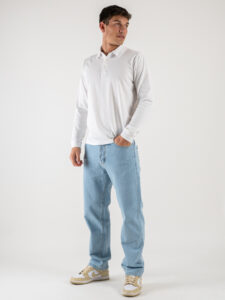 OVER-D Polo manica lunga in cottone premium OE1S2S4O03 Bianca