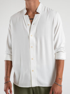 BLACK SUNDAY Camicia senza collo in viscosa GP2097 Bianca (3)