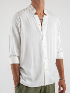BLACK SUNDAY Camicia senza collo in viscosa GP2097 Bianca (4)