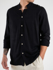 BLACK SUNDAY Camicia senza collo in viscosa GP2097 Nero (4)