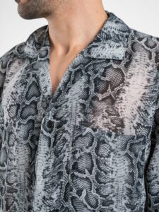 Camicia leggerissima a MM in fantasia pitonata con collo bowling CAM7740 Grigia (5)