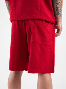 Coordinato corto in tessuto lavorato con t-shirt over + Bermuda con coulisse L815012 Rosso (1)