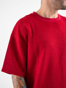 Coordinato corto in tessuto lavorato con t-shirt over + Bermuda con coulisse L815012 Rosso (4)