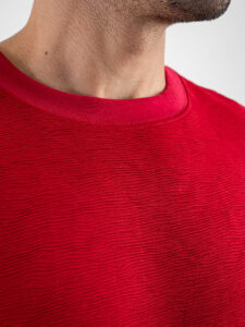 Coordinato corto in tessuto lavorato con t-shirt over + Bermuda con coulisse L815012 Rosso (5)