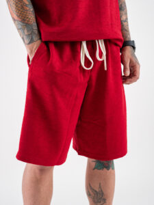 Coordinato corto in tessuto lavorato con t-shirt over + Bermuda con coulisse L815012 Rosso (7)