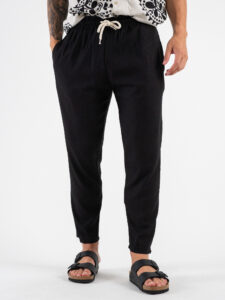 ESTASI Pantalaccio morbido in lino con coulisse in vita PAPEETE Nero (1)