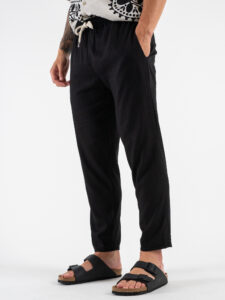 ESTASI Pantalaccio morbido in lino con coulisse in vita PAPEETE Nero (2)