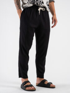 ESTASI Pantalaccio morbido in lino con coulisse in vita PAPEETE Nero (3)