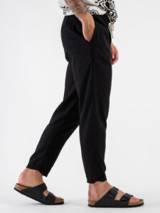 ESTASI Pantalaccio morbido in lino con coulisse in vita PAPEETE Nero (4)