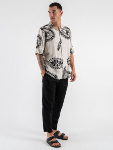 ESTASI Pantalaccio morbido in lino con coulisse in vita PAPEETE Nero (6)