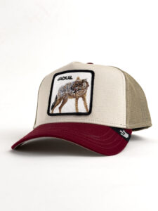 GOORIN BROS Cappellino beige con becca bordeaux e patch in pelle bianca stampa JACKAL (1)