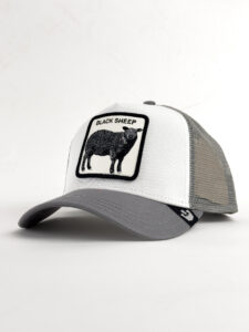 GOORIN BROS Cappellino bianco con retina grigia e patch bianca stampa Pecora nera BLACK SHEEP (1)