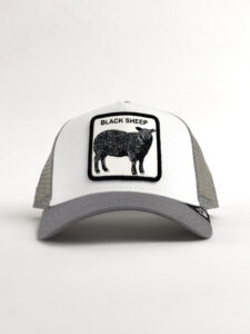 GOORIN BROS Cappellino bianco con retina grigia e patch bianca stampa Pecora nera BLACK SHEEP (2)