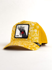 GOORIN BROS Cappellino giallo limited edition stampato con patch in pelle bianca stampa PUNK (1)