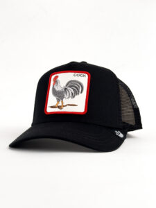 GOORIN BROS Cappellino nero con patch in pelle bianca stampa gallo COCK (1)
