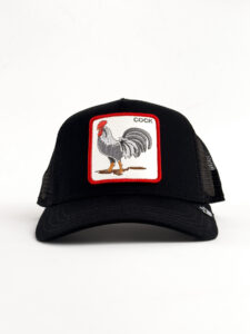 GOORIN BROS Cappellino nero con patch in pelle bianca stampa gallo COCK (2)