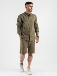 IMPERIAL Camicia in misto lino con collo coreana C1CHFRR56N Army (2)