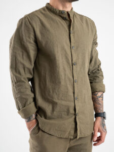 IMPERIAL Camicia in misto lino con collo coreana C1CHFRR56N Army (3)