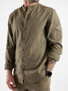 IMPERIAL Camicia in misto lino con collo coreana C1CHFRR56N Army (6)