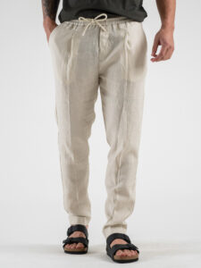 OVER-D Pantalaccio da abito Slim Fit in lino con coulisse in vita OE1S2S4P38 Sabbia (2)