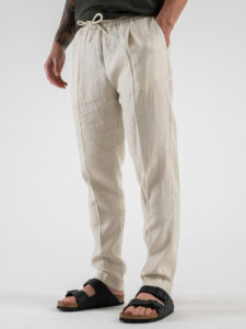 OVER-D Pantalaccio da abito Slim Fit in lino con coulisse in vita OE1S2S4P38 Sabbia (3)
