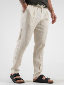 OVER-D Pantalaccio da abito Slim Fit in lino con coulisse in vita OE1S2S4P38 Sabbia (4)