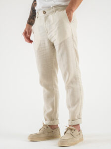 OVER-D Pantalone chinos da abito in Lino OE1S2S4P37 Sabbia (2)
