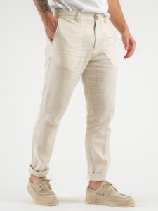 OVER-D Pantalone chinos da abito in Lino OE1S2S4P37 Sabbia (3)