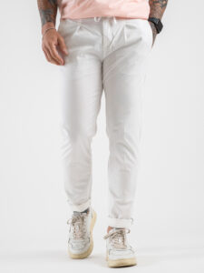 OVER-D Pantalone jogger con coulisse e bottone in vita OE1S2S4P02 Panna (2)