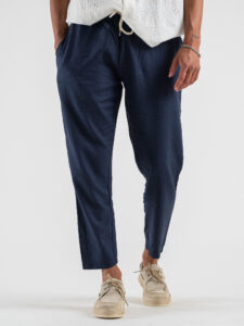 Pantalaccio morbido in lino con coulisse in vita CS4012E Blu (2)