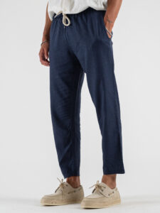 Pantalaccio morbido in lino con coulisse in vita CS4012E Blu (3)