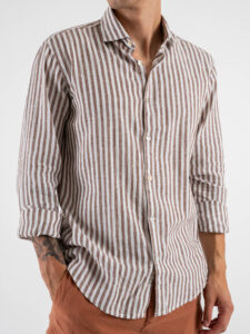 AKIRO’ Camicia in misto lino a righe con colletto VENTURA 1 Moro (3)