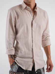AKIRO’ Camicia tinta unita in lino DM0129 Beige (1)