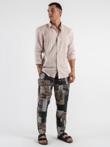 AKIRO’ Camicia tinta unita in lino DM0129 Beige (2)