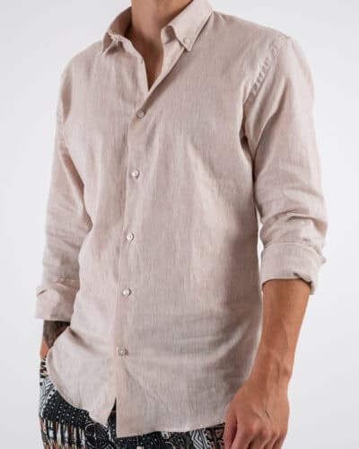 AKIRO' Camicia tinta unita in lino DM0129 Beige