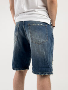 BERNA Bermuda in jeans scuro con rotture 220385 Blu (1)