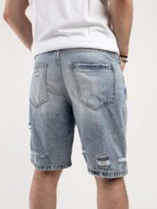 BERNA Bermuda in jeans slavato con rotture 230175 Azzurro chiaro (1)