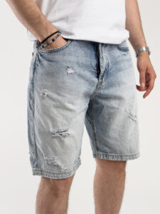 BERNA Bermuda in jeans slavato con rotture 230175 Azzurro chiaro (2)