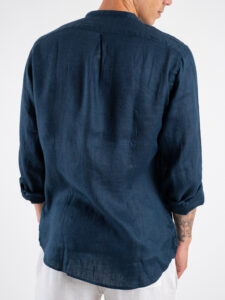 BERNA Camicia coreana in lino 243200 Cobalto (1)