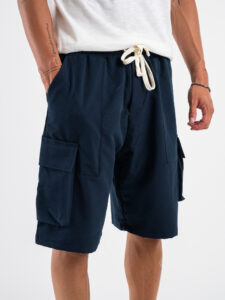 Bermuda con tasche laterali in poliviscosa morbido con coulisse in vita BELLINGHAM Blu (2)