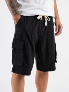 Bermuda con tasche laterali in poliviscosa morbido con coulisse in vita BELLINGHAM Nero (3)