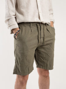 Bermuda in misto lino con elastico in vita KK903 Army Green (2)