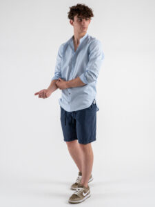 Bermuda in misto lino con elastico in vita KK903 Blue Denim (2)
