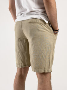 Bermuda in misto lino con elastico in vita KK903 Camel (1)