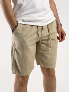 Bermuda in misto lino con elastico in vita KK903 Camel (2)